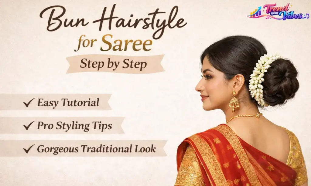 Bun Hairstyle for Saree Step by Step at Home